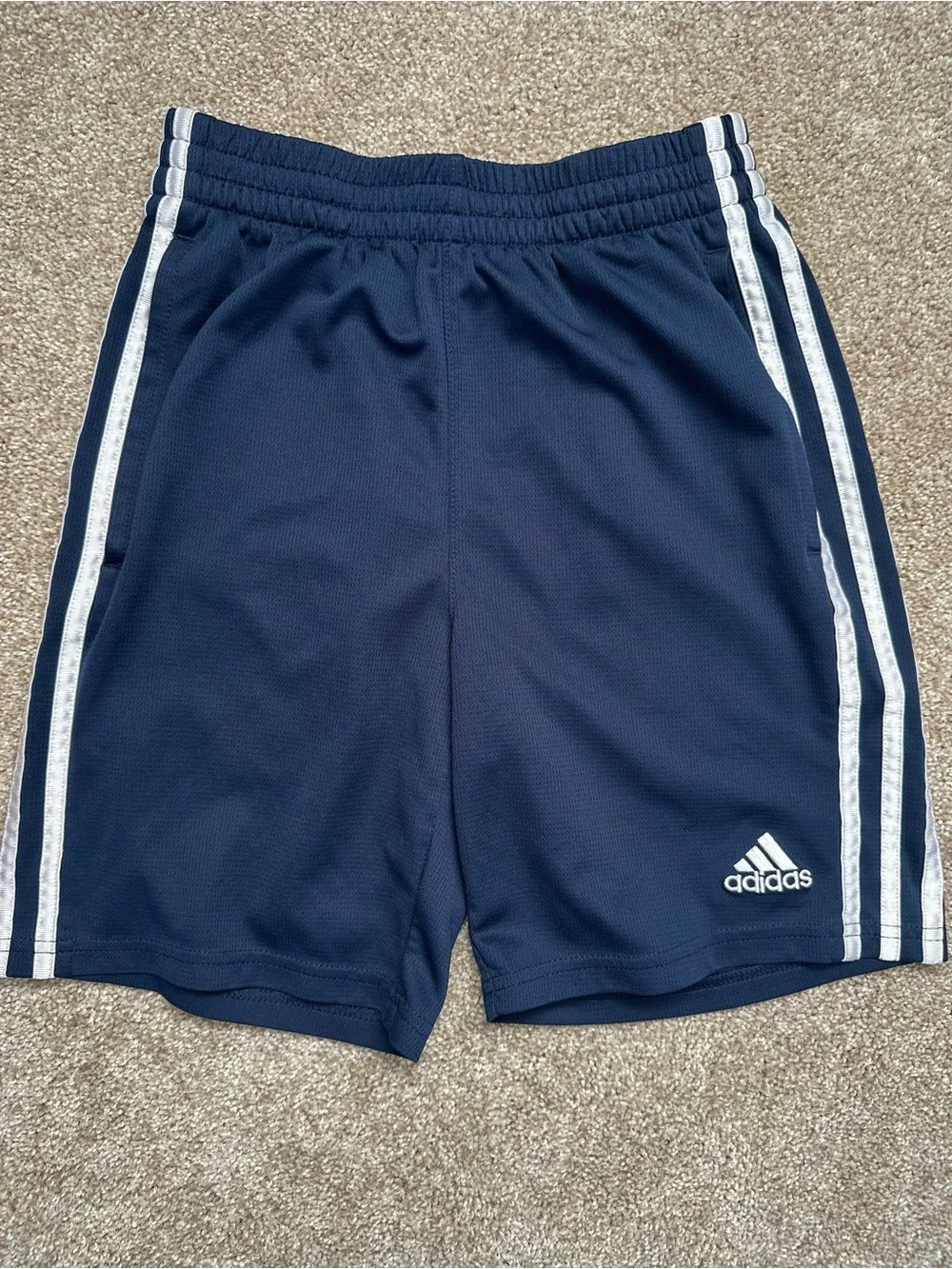 2 Pair Adidas Classic 3 Strip Shorts Blue Black Boys Medium 10/12